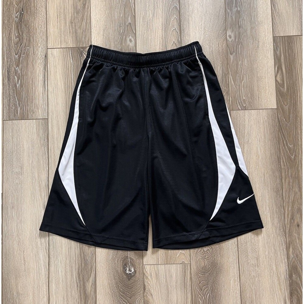 Nike Black/White Dri-Fit Basketball Athletic Shorts Boys Sz L Drawstring Pockets